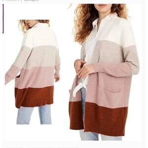 Madewell Ryder Cardigan Sweater Long Open Front Colorblock Wool Alpaca sz S